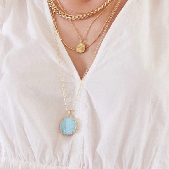 Kendra Scott Natalie Gold Long Pendant Necklace in Light Blue Magnesite - Picture 5 of 5